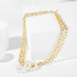 Exaggerated Multi-layer Pearl Necklace Female INS Metal Chain Pendant
