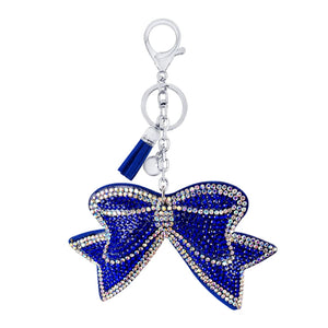 Flannel Rhinestone Bow Keychain Pendant Tassel Bag Accessories