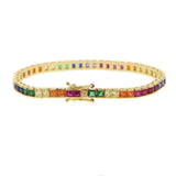 Rainbow Bracelet & Bangles Square CZ Tennis Chain Gold Filled Jewelry Zircon