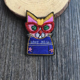 Hand Embroidery Glasses Silk Brooch Cat