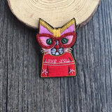 Hand Embroidery Glasses Silk Brooch Cat