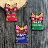 Hand Embroidery Glasses Silk Brooch Cat