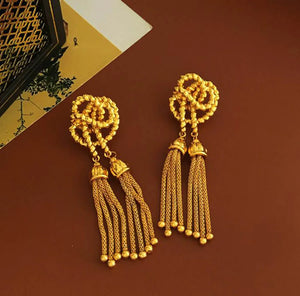 Vintage Knotted Golden Tassel Earrings