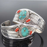 Leaf Inlay Red Stones Natural Stone Bracelet Women Retro Style Jewelry