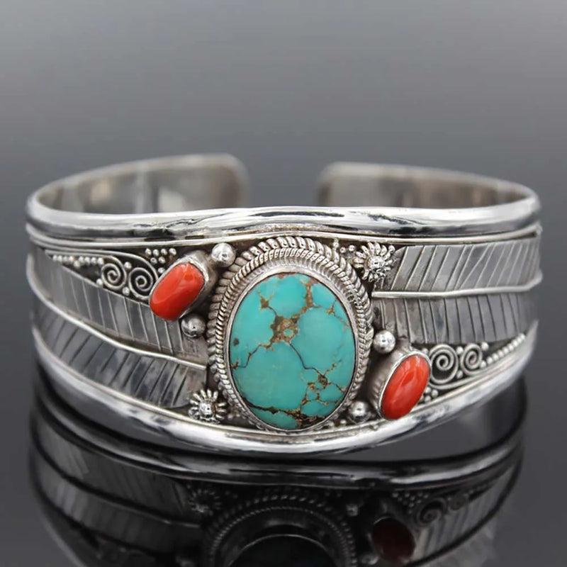 Leaf Inlay Red Stones Natural Stone Bracelet Women Retro Style Jewelry