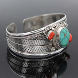 Leaf Inlay Red Stones Natural Stone Bracelet Women Retro Style Jewelry