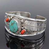 Leaf Inlay Red Stones Natural Stone Bracelet Women Retro Style Jewelry