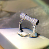 925 Silver Geometric Diamond Ring, Elegant Design