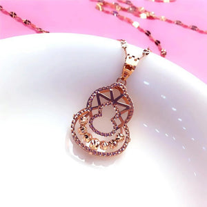 Chinese Style Purple Gourd Pendant Necklace 14K Rose Plated Party Jewelry