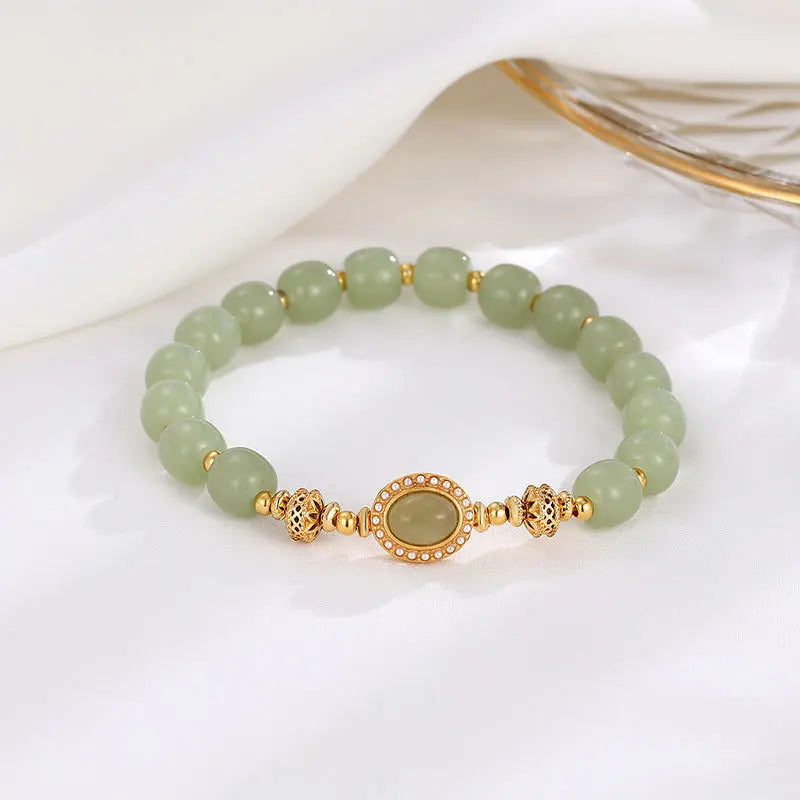 Hotan Jade Bracelet for Women - Natural Beaded Bangles for Wedding