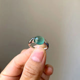 Silver Inlaid Ice Chalcedony Round Bead Glossy Ring for Women