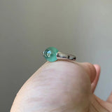 Silver Inlaid Ice Chalcedony Round Bead Glossy Ring for Women