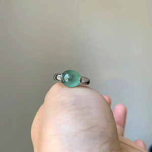 Silver Inlaid Ice Chalcedony Round Bead Glossy Ring for Women