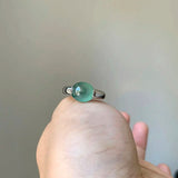 Silver Inlaid Ice Chalcedony Round Bead Glossy Ring for Women