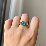 Silver Inlaid Ice Chalcedony Round Bead Glossy Ring for Women
