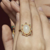 Hetian Jade Flower Ring with Diamonds, Retro Style Palace Jewelry