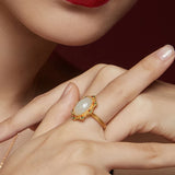 Hetian Jade Flower Ring with Diamonds, Retro Style Palace Jewelry
