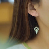 Silver inlaid Hetian jade chain long Interlocking earrings