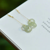 Silver inlaid Hetian jade chain long Interlocking earrings