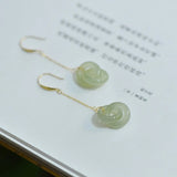 Silver inlaid Hetian jade chain long Interlocking earrings