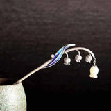 Silver Hetian Jade Lily of the Orchid Hair Jewelry