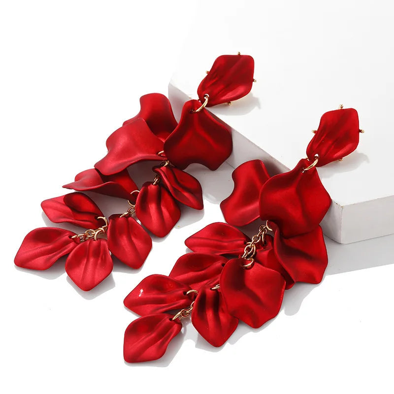 Red Acrylic Flower Drop Earrings Vintage Jewelry for Halloween Party