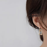 Lock Double Square Earrings 14K Real Copper Zircon Women Earrings
