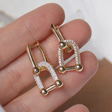 Lock Double Square Earrings 14K Real Copper Zircon Women Earrings