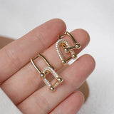 Lock Double Square Earrings 14K Real Copper Zircon Women Earrings
