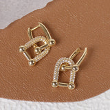 Lock Double Square Earrings 14K Real Copper Zircon Women Earrings