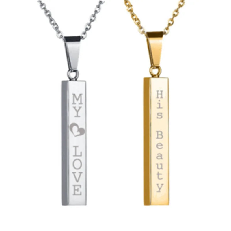 Glossy Wishing Pillar Necklace for Couples - Stainless Steel Pendant