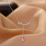 Geometric Water Drop Tassel Necklace Zircon Pendant