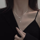 Geometric Water Drop Tassel Necklace Zircon Pendant