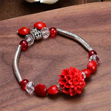 Cinnabar Red Bean Tibetan Silver Bracelet Bangle