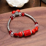 Cinnabar Red Bean Tibetan Silver Bracelet Bangle