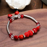 Cinnabar Red Bean Tibetan Silver Bracelet Bangle