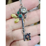 Mechanical Pendant Necklace Green Zircon Stone Punk Chains