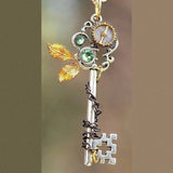 Mechanical Pendant Necklace Green Zircon Stone Punk Chains