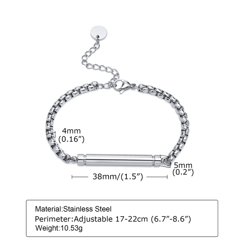Box Chain Urn Bracelet for Ashes, Memorial Jewelry