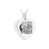 Cremation Heart Pendant Necklace with Feather and Dayan Style, Gift Velvet Bag