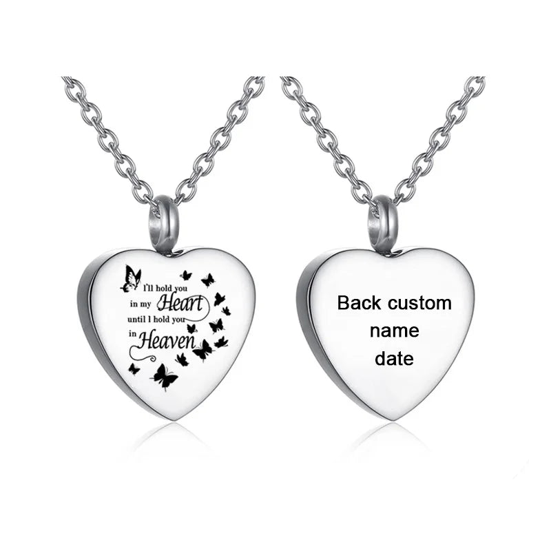 Butterfly Heart Locket Pendant Cremation Jewelry Ash Urn Necklace