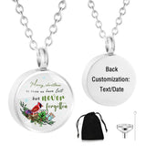 Bird Pattern Round Urn Necklace for Human Pet Ashes