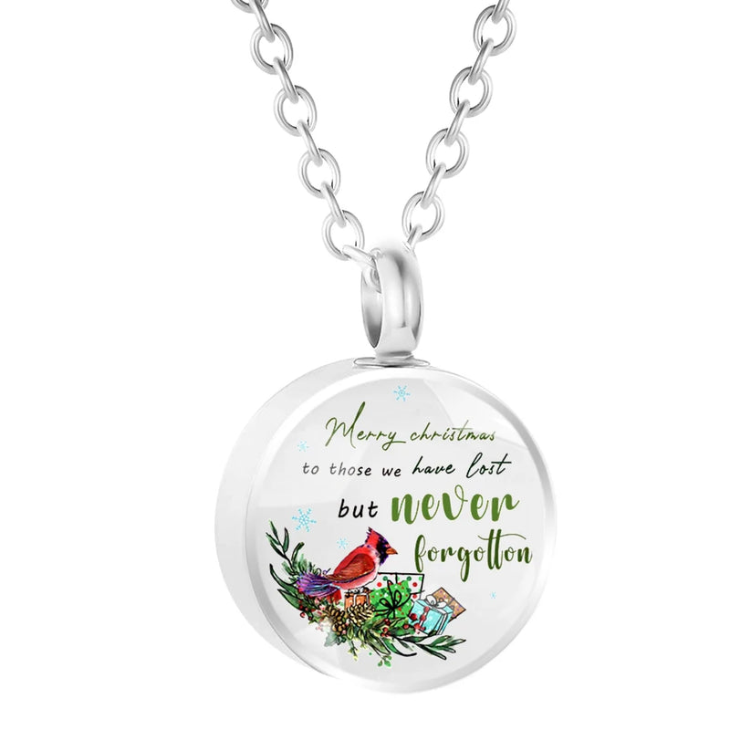 Bird Pattern Round Urn Necklace for Human Pet Ashes