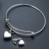 Heart Urn Bangle for Ashes Stainless Steel Bracelet with Funnel Kit