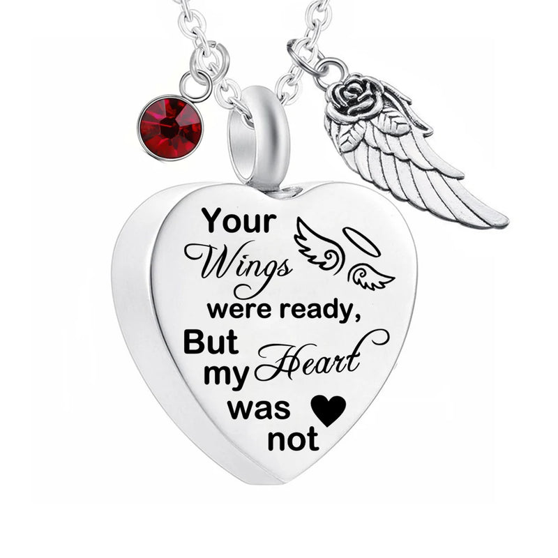 Heart Urn Necklace & Birthstones Crystal Keepsake Jewelry-Your Wings Were Ready