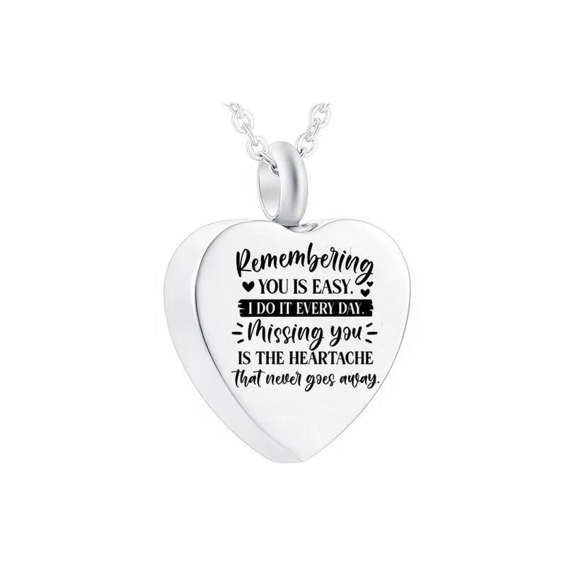 Heart Pendant Cremation Urn Necklace Stainless Steel Pet Ashes Memorial