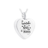 Cremation Jewelry Heart Pendant Engraved -Snowflakes KISSES HEAVEN-Urn Necklace