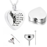 Cremation Jewelry Heart Pendant Stainless Steel Urn Feather Necklace Pet Ashes
