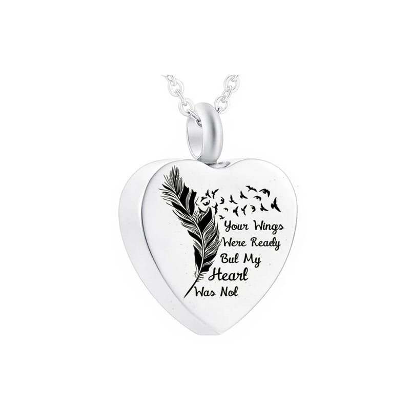 Cremation Jewelry Heart Pendant Stainless Steel Urn Feather Necklace Pet Ashes