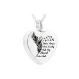 Cremation Jewelry Heart Pendant Stainless Steel Urn Feather Necklace Pet Ashes